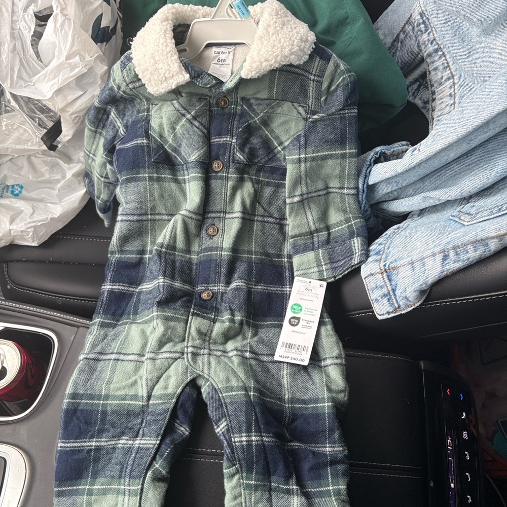 Carter's Green and Navy Plaid Baby Onesie